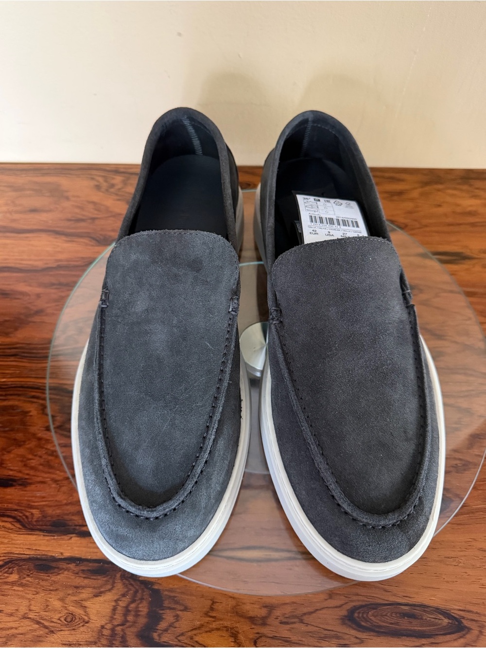 Massimo Dutti Grey Split Suede Leather Loafers - Size US 9